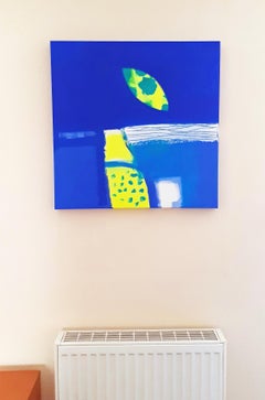 Capri - contemporary bright blue colorful abstract acrylic square painting