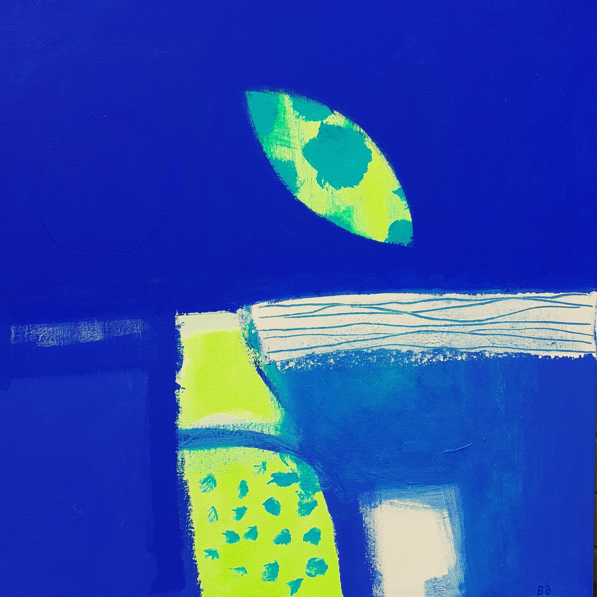 Capri - quadro quadrato acrilico astratto contemporaneo colorato e blu brillante - Painting di Brian Bartlett