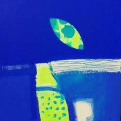 Capri - contemporary bright blue colorful abstract acrylic square painting