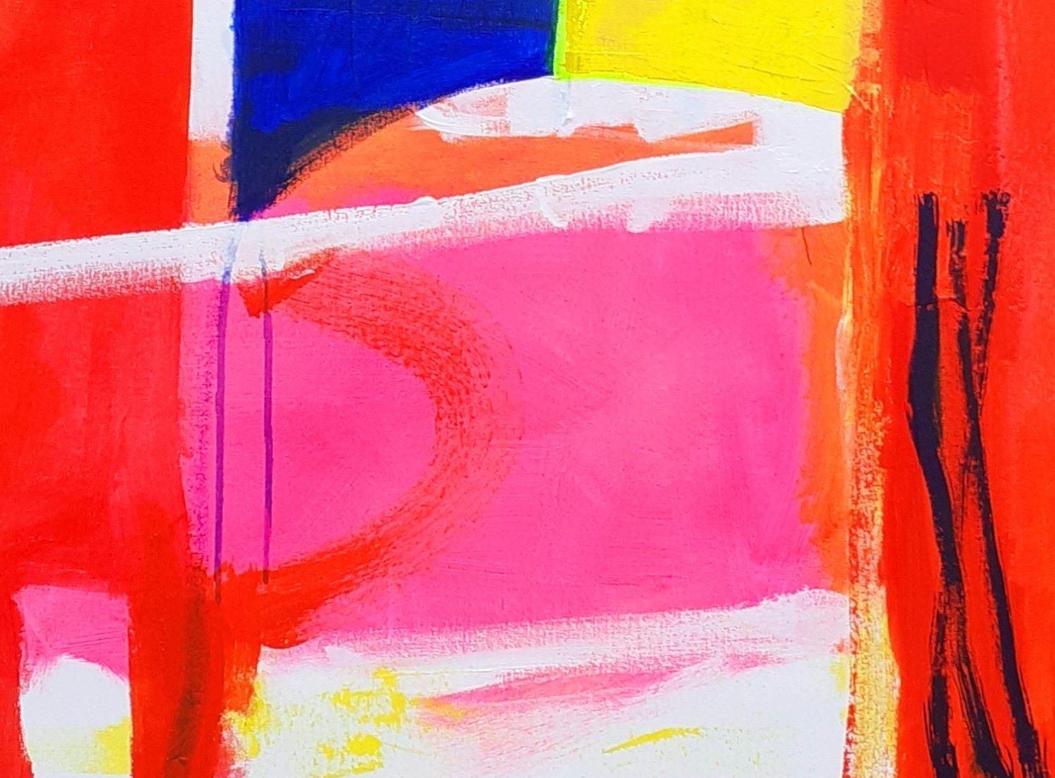 Clamestro - quadro quadrato acrilico astratto contemporaneo di colore blu brillante - Painting Astratto di Brian Bartlett