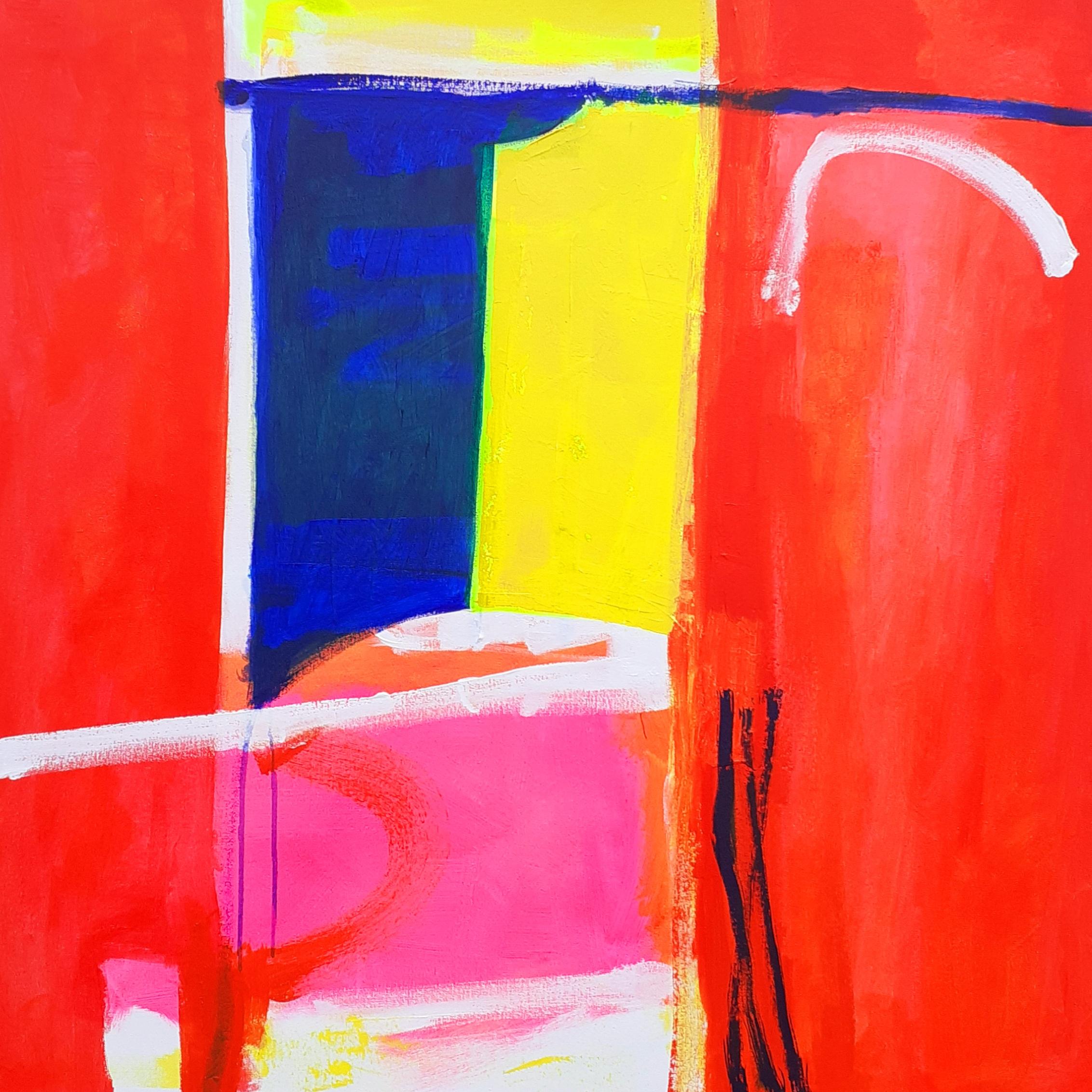 Clamestro - quadro quadrato acrilico astratto contemporaneo di colore blu brillante in vendita 1