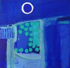 Coast (By Moonlight) - contemporary abstract bright blue acrylic painting