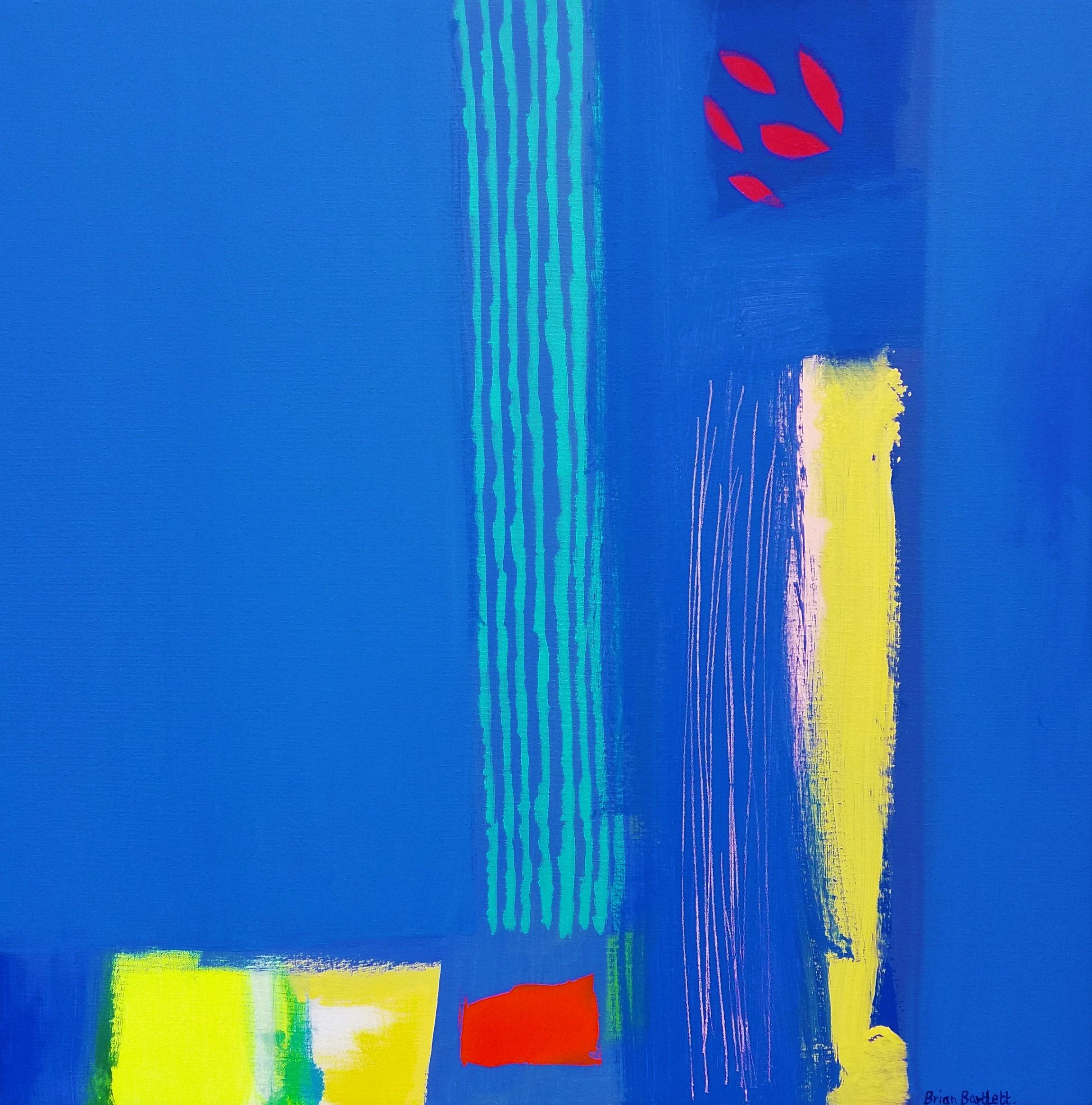 Cote d'Azur - contemporary vibrant bright blue abstract acrylic painting - Painting by Brian Bartlett