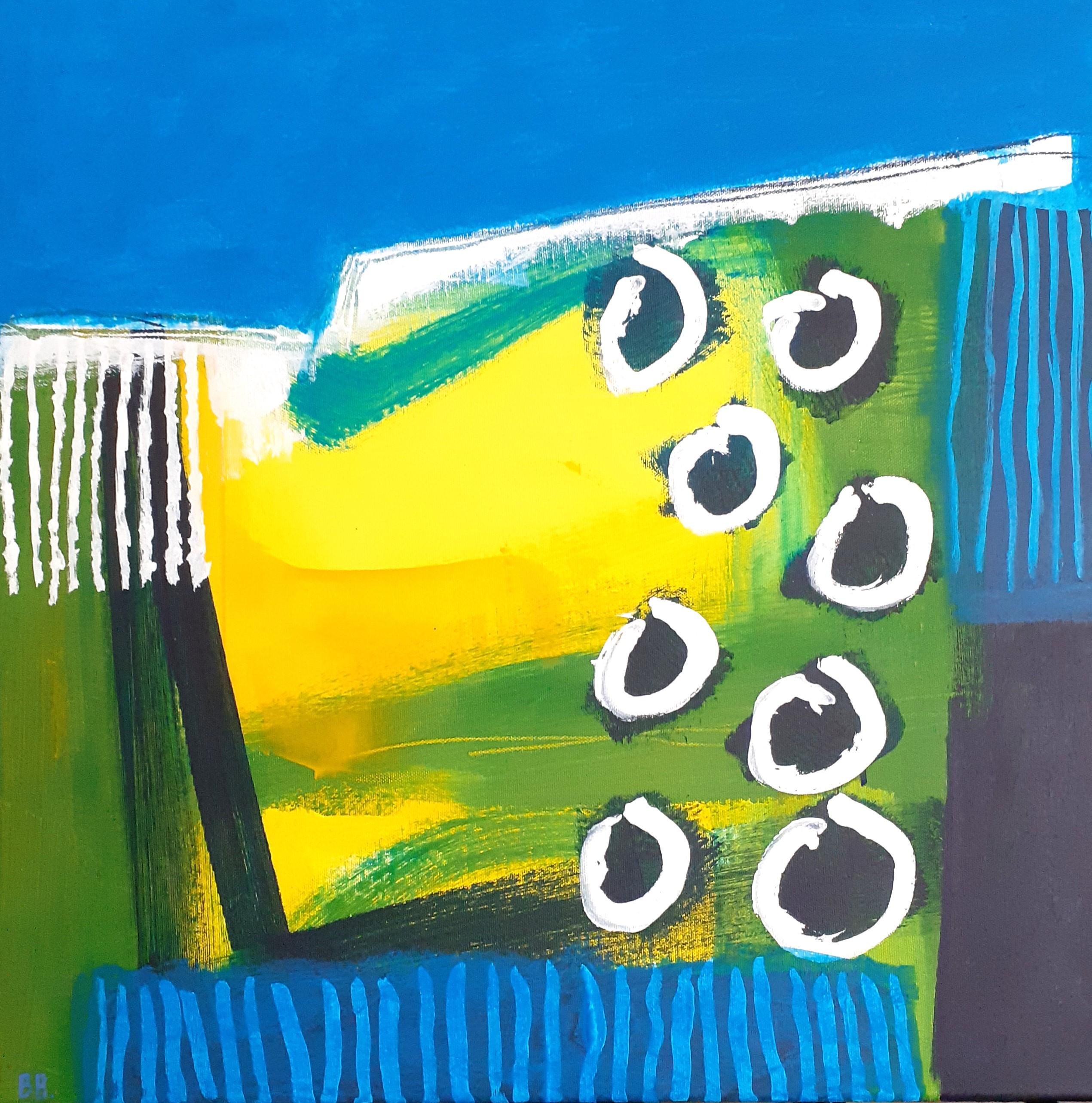 Abstract Painting di Brian Bartlett - Laggiù in visita - Brillante, audace e astratto: acrilico su tela senza cornice