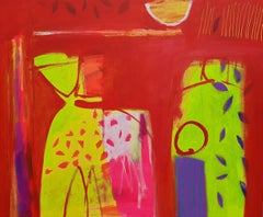Dans l'ancienne Assouan - peinture acrylique contemporaine abstraite, lumineuse et colorée de grande taille
