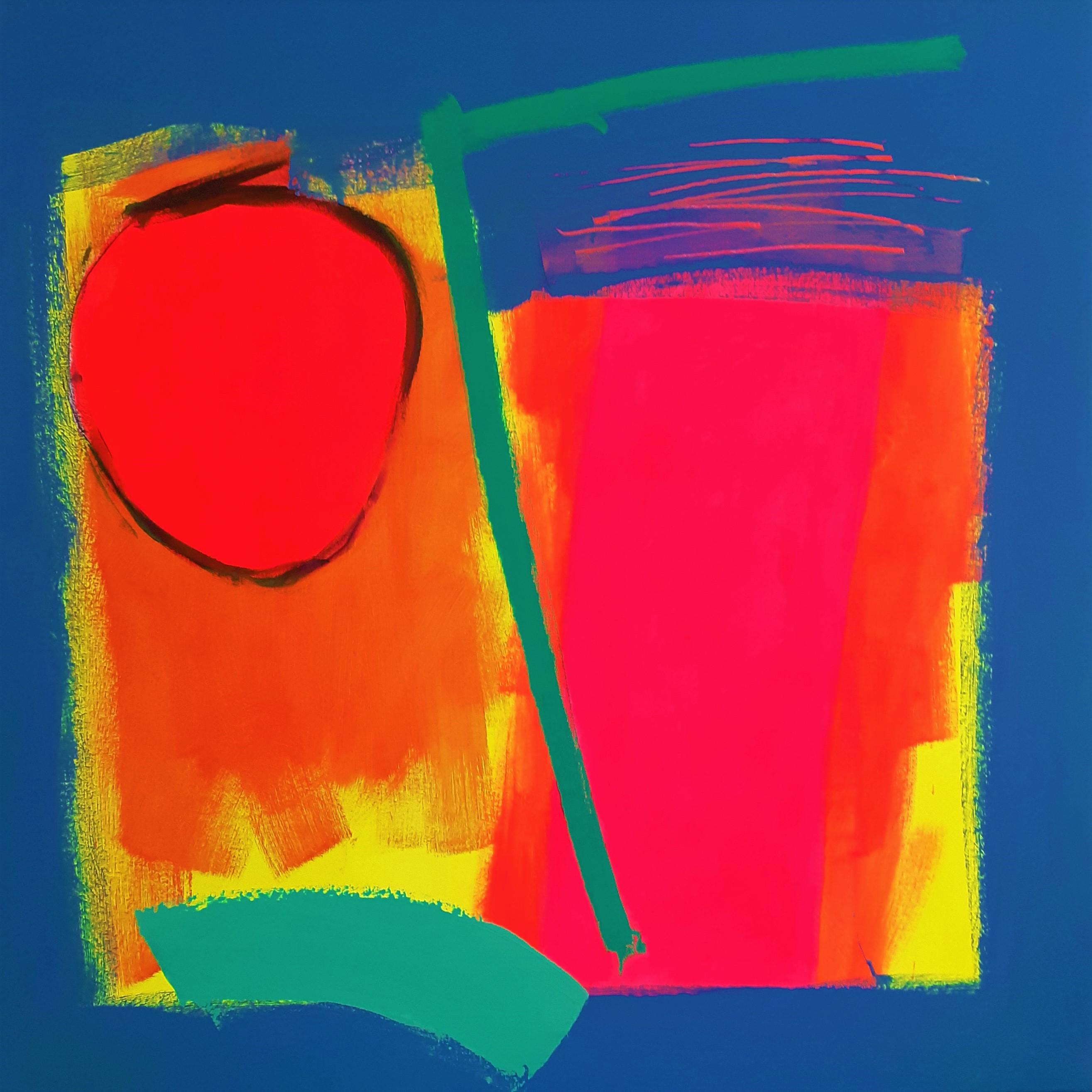 Key Largo - contemporary bright colourful abstract square acrylic painting - Painting by Brian Bartlett
