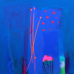 Kimmeridge Bay - contemporary abstract bright neon blue acrylic painting