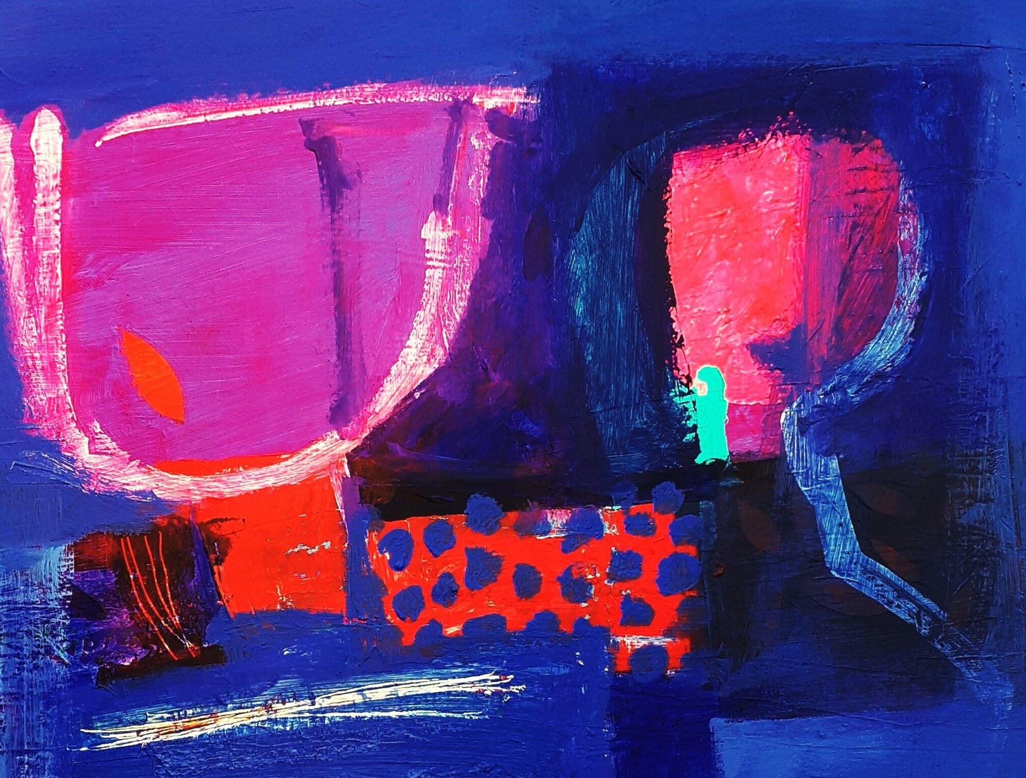 Once There Was A Way - contemporary bright blue abstract acrylic square painting - Painting by Brian Bartlett
