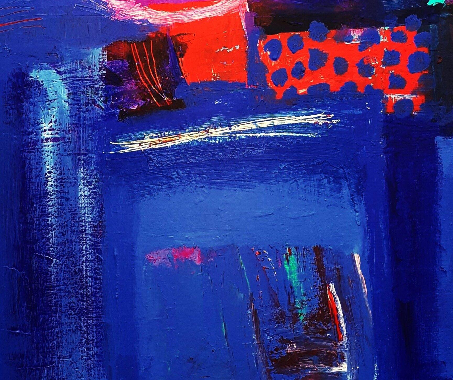 Once There Was A Way - contemporary bright blue abstract acrylic square painting - Abstract Painting by Brian Bartlett