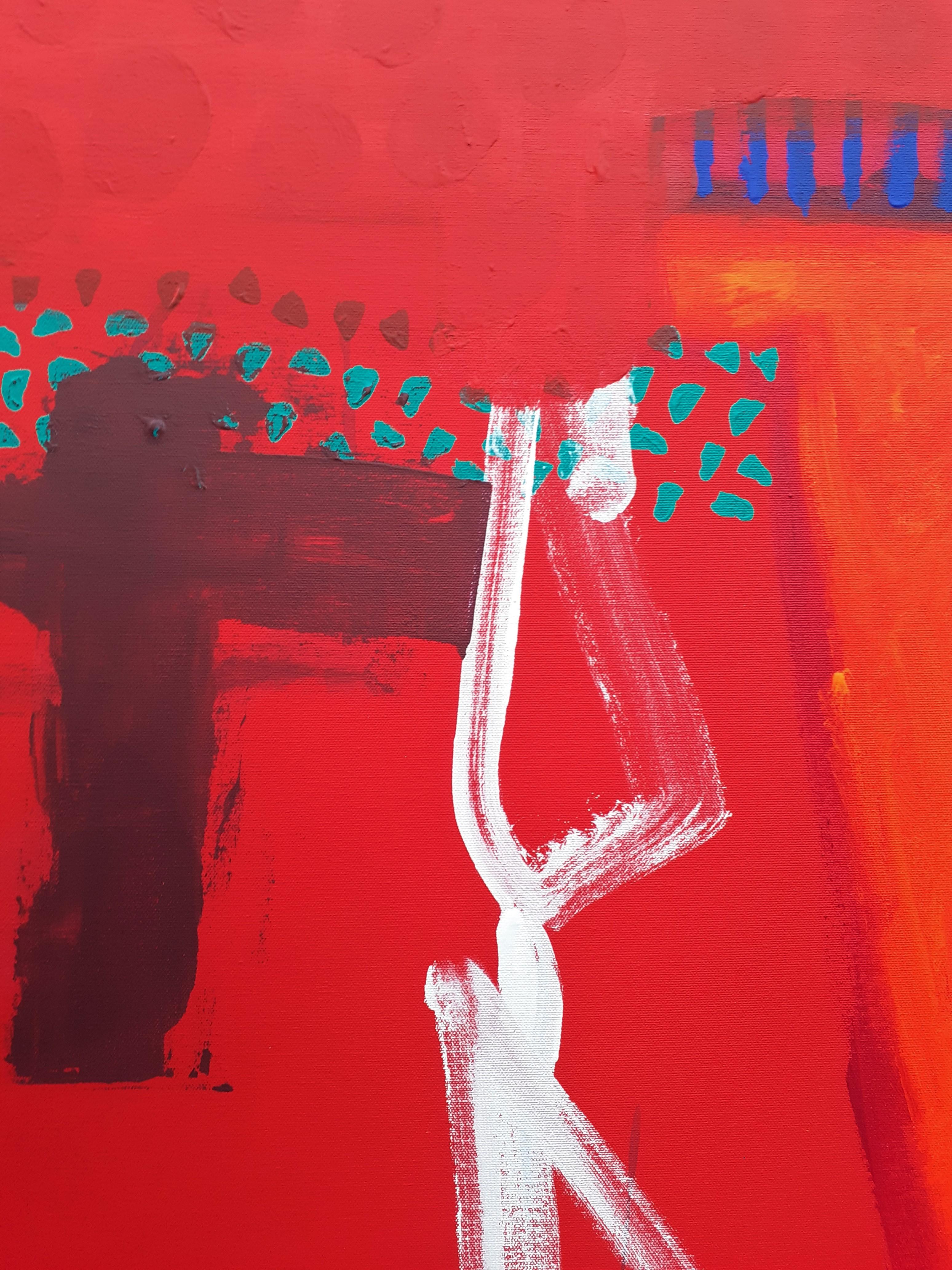 Requiem - contemporary abstract bright red acrylic painting canvas - Contemporary Painting by Brian Bartlett
