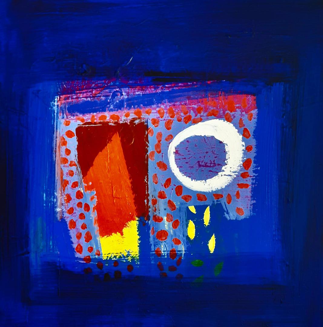 Seaview - contemporary abstract square dark blue unframed acrylic painting - Painting by Brian Bartlett
