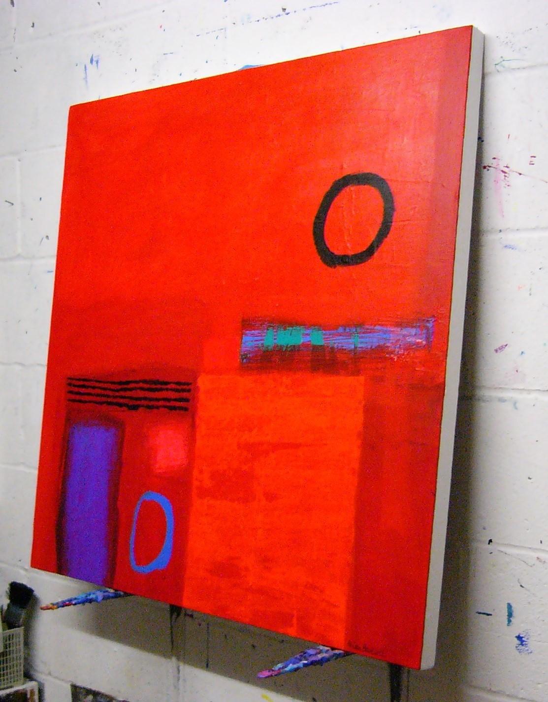 Tango - contemporary bright red abstract acrylic painting - Painting by Brian Bartlett
