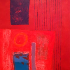 Waiting for the Crack of Dawn - contemporary abstract red bright acrylic artwork