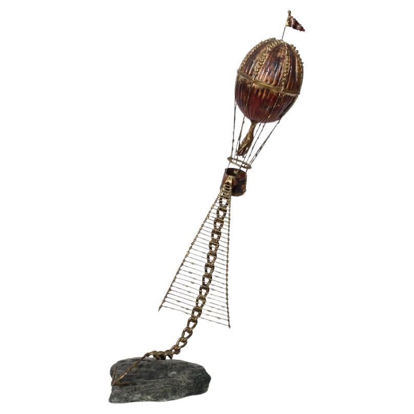 Brian Bijan Hot Air Balloon Table Top Sculpture in Copper, Brass & Stone