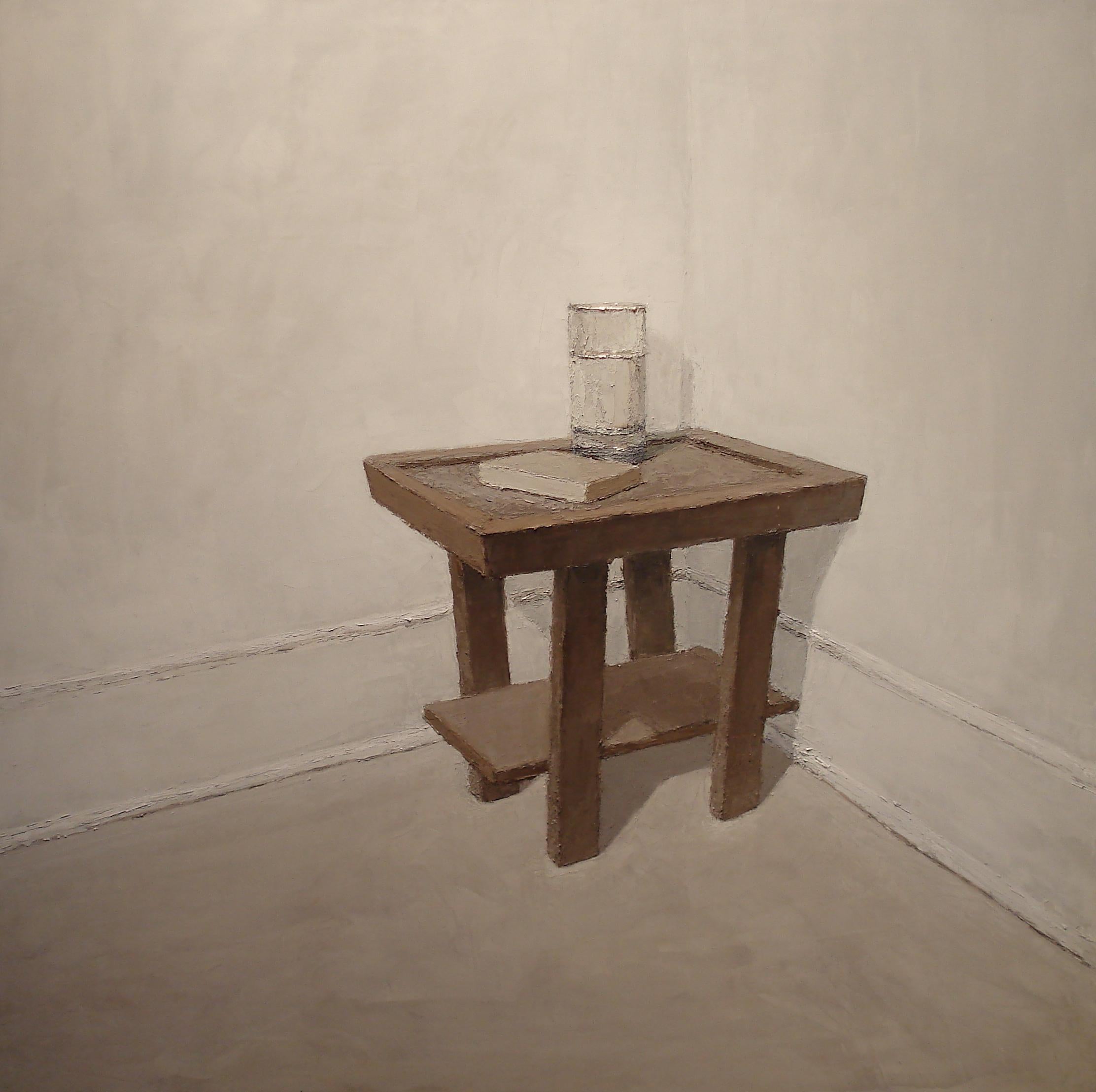 Brian Blackham Interior Painting - Book, Water, Table