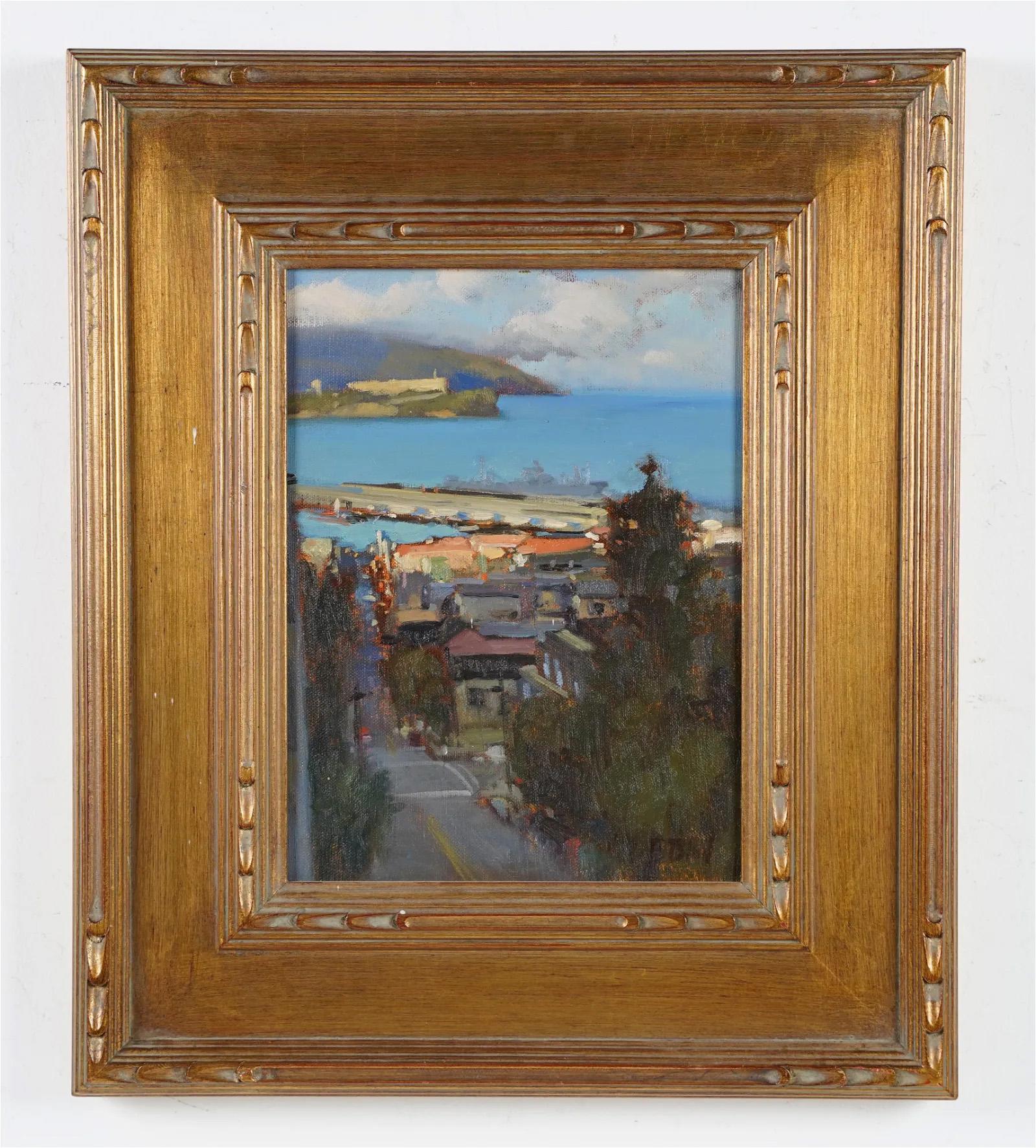 Vintage American School Impressionistisches Vintage-Ölgemälde, San Francisco, Ansicht einer Landschaft, Ölgemälde (Impressionismus), Painting, von Brian Blood
