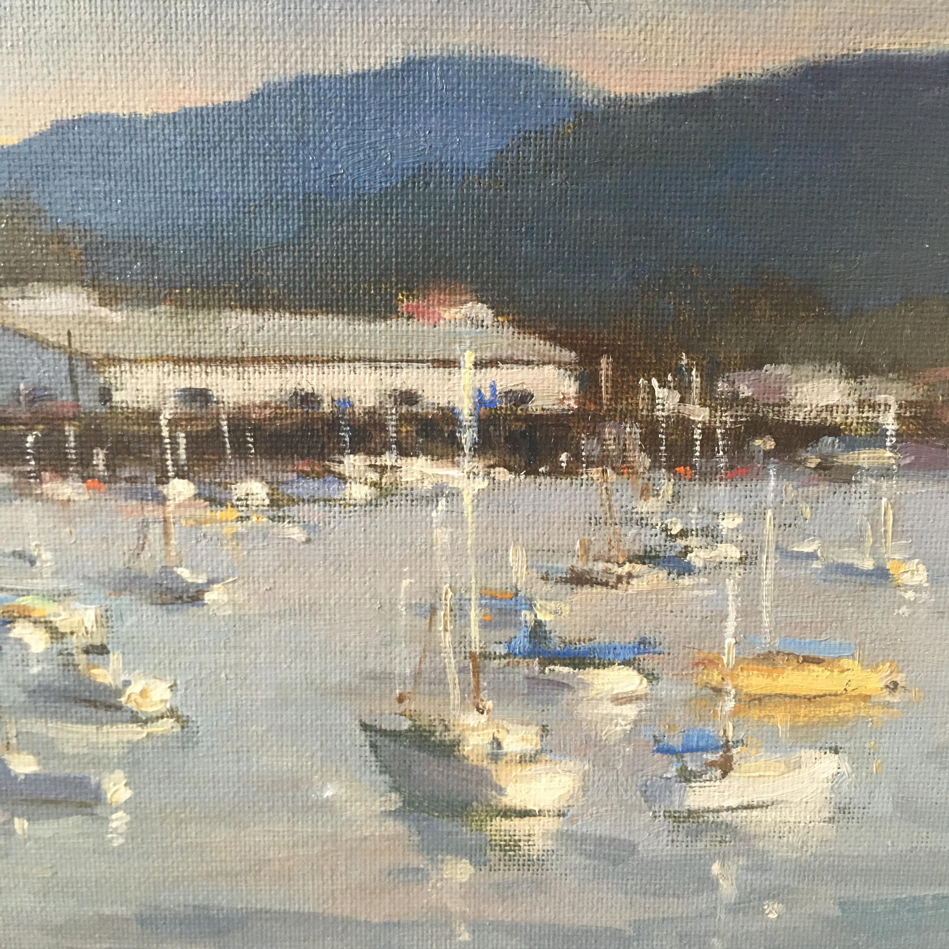 Peinture impressionniste californienne de paysage marin en plein air « Montrey Bay » de Brian Blood en vente 3