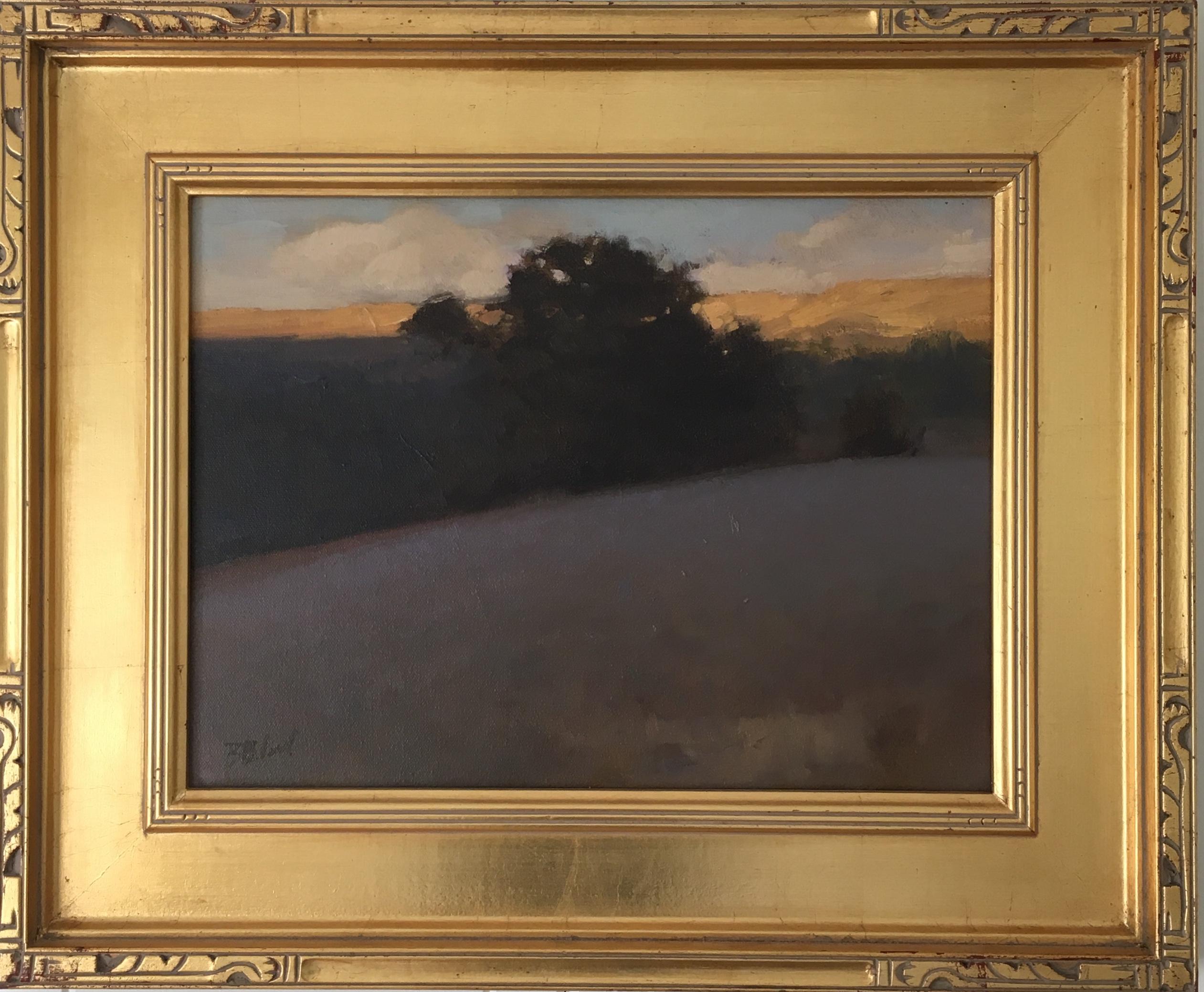 Brian Blood (American, b. 1962)
Morning Mist, 2001
Oil on Canvas
Signed lower left
Titled, dated and initialed on the verso
11 1/2 in H x 15 1/2 in L 
In gilt frame 19in H x 23in L x 2in D

Brian Blood is a resident of Pebble Beach, California. He