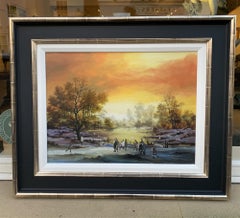 Sunset over Frozen Lake - Oil Painting by Brain Shields (BRAAQ)