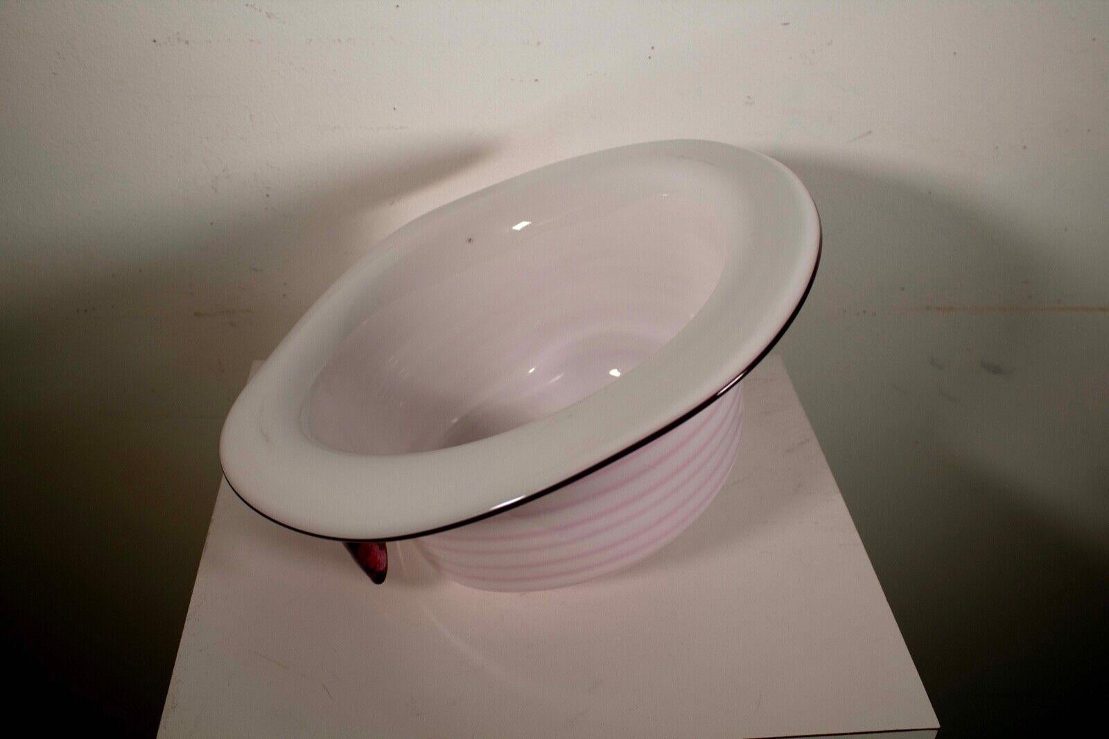Brian Brenno Signed Studio Art Blown Glass Life Size Pink Hat on Stand 1990s 4
