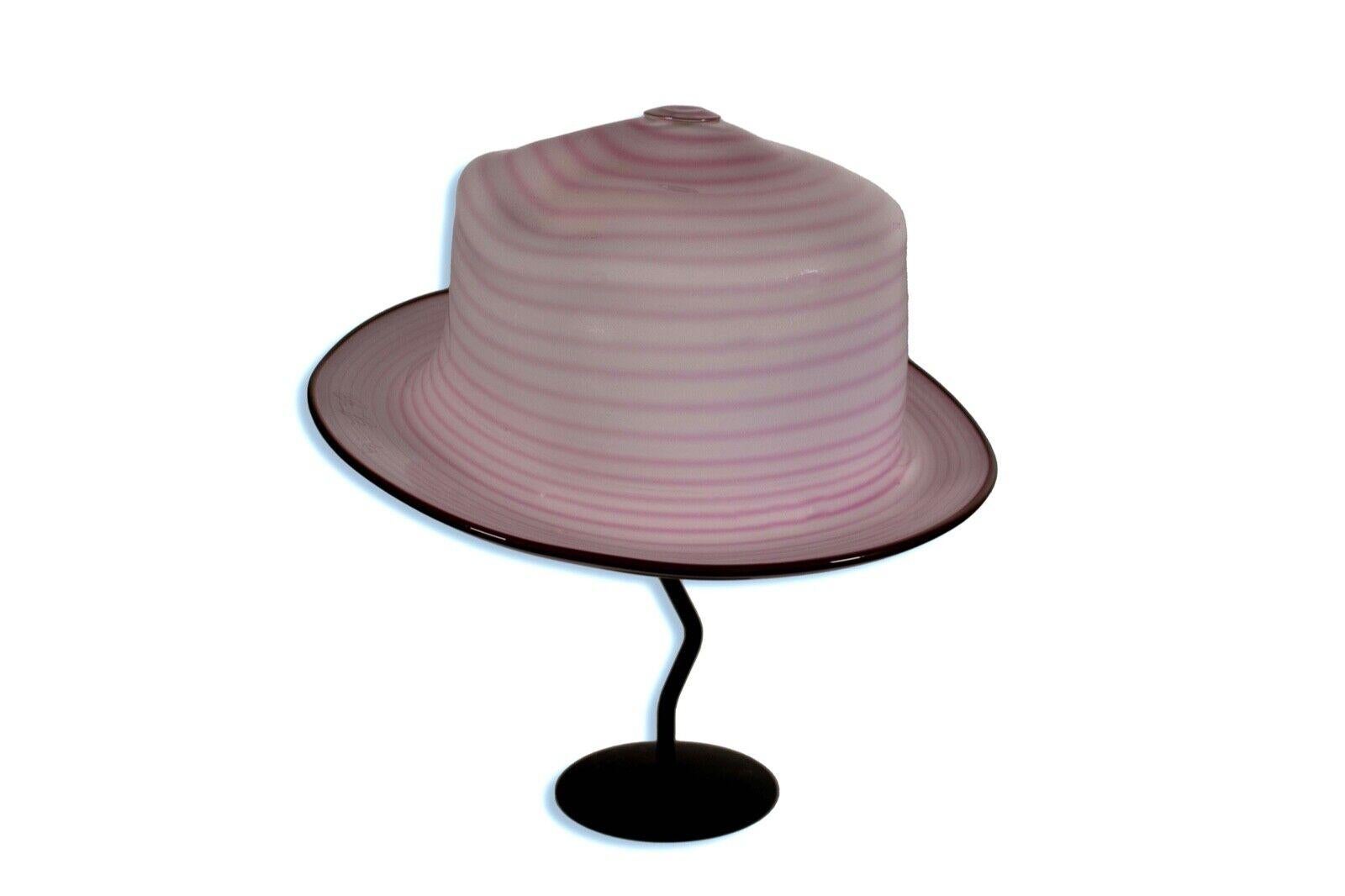 American Brian Brenno Signed Studio Art Blown Glass Life Size Pink Hat on Stand 1990s