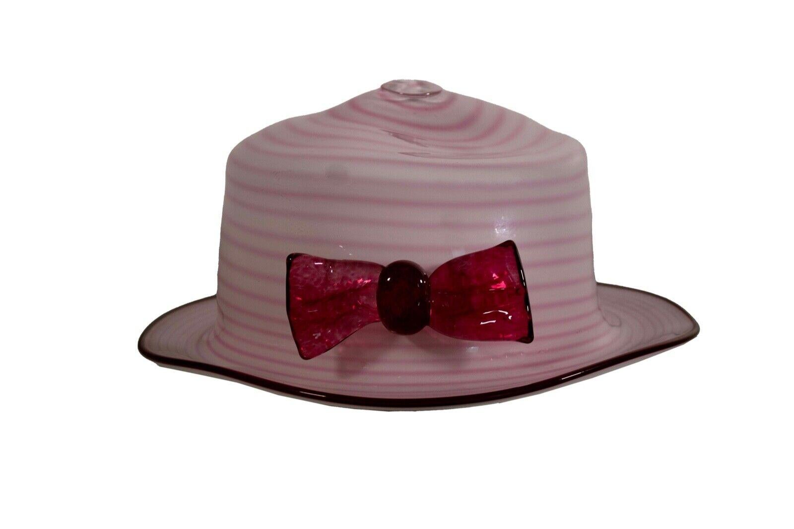 Brian Brenno Signed Studio Art Blown Glass Life Size Pink Hat on Stand 1990s In Good Condition In Keego Harbor, MI