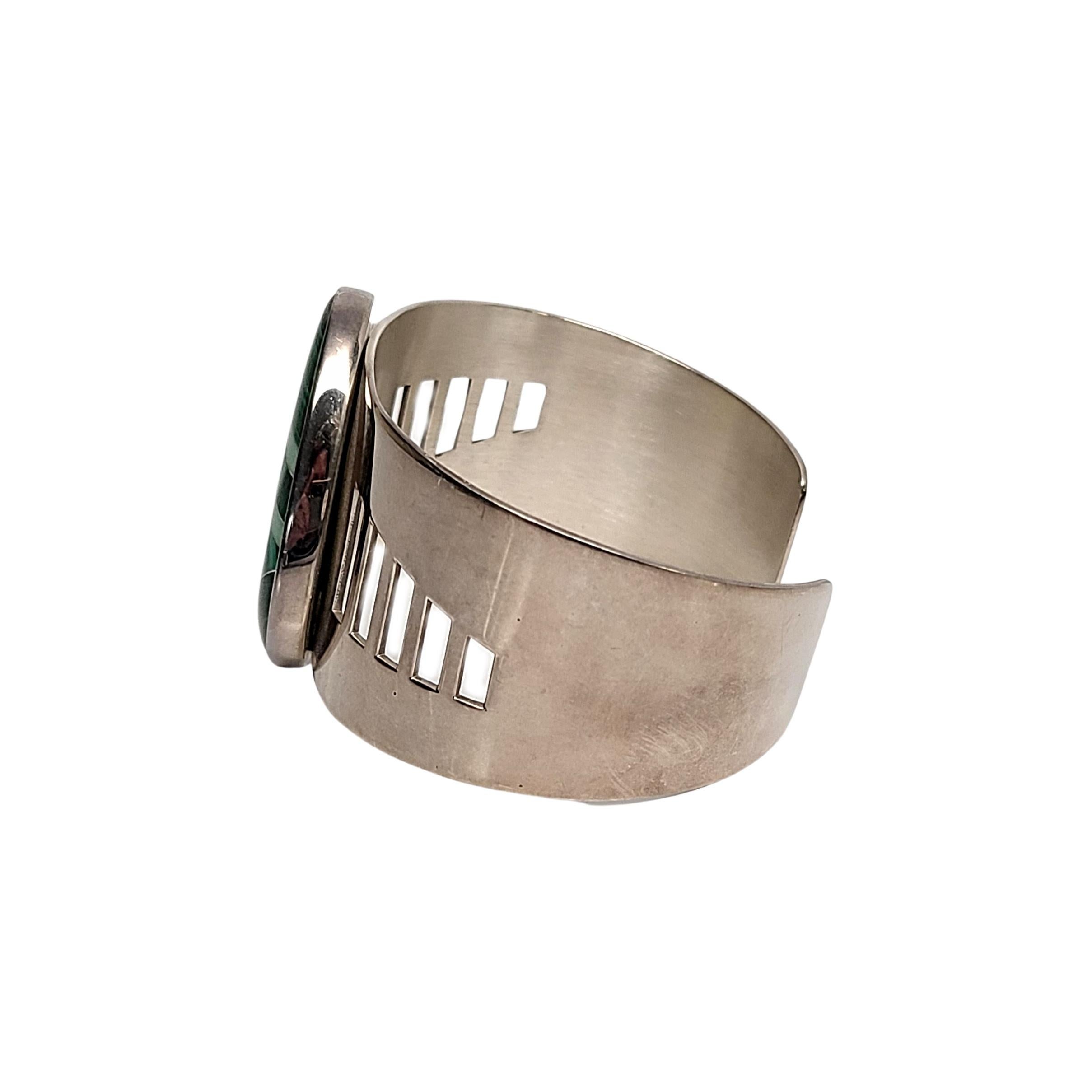 Manschettenarmband aus Sterlingsilber mit Malachit-Intarsien von Brian Bruce (Cabochon)