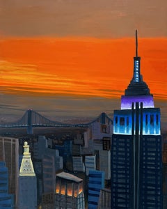 Empire State Building and an Orange Sky, Original Painting