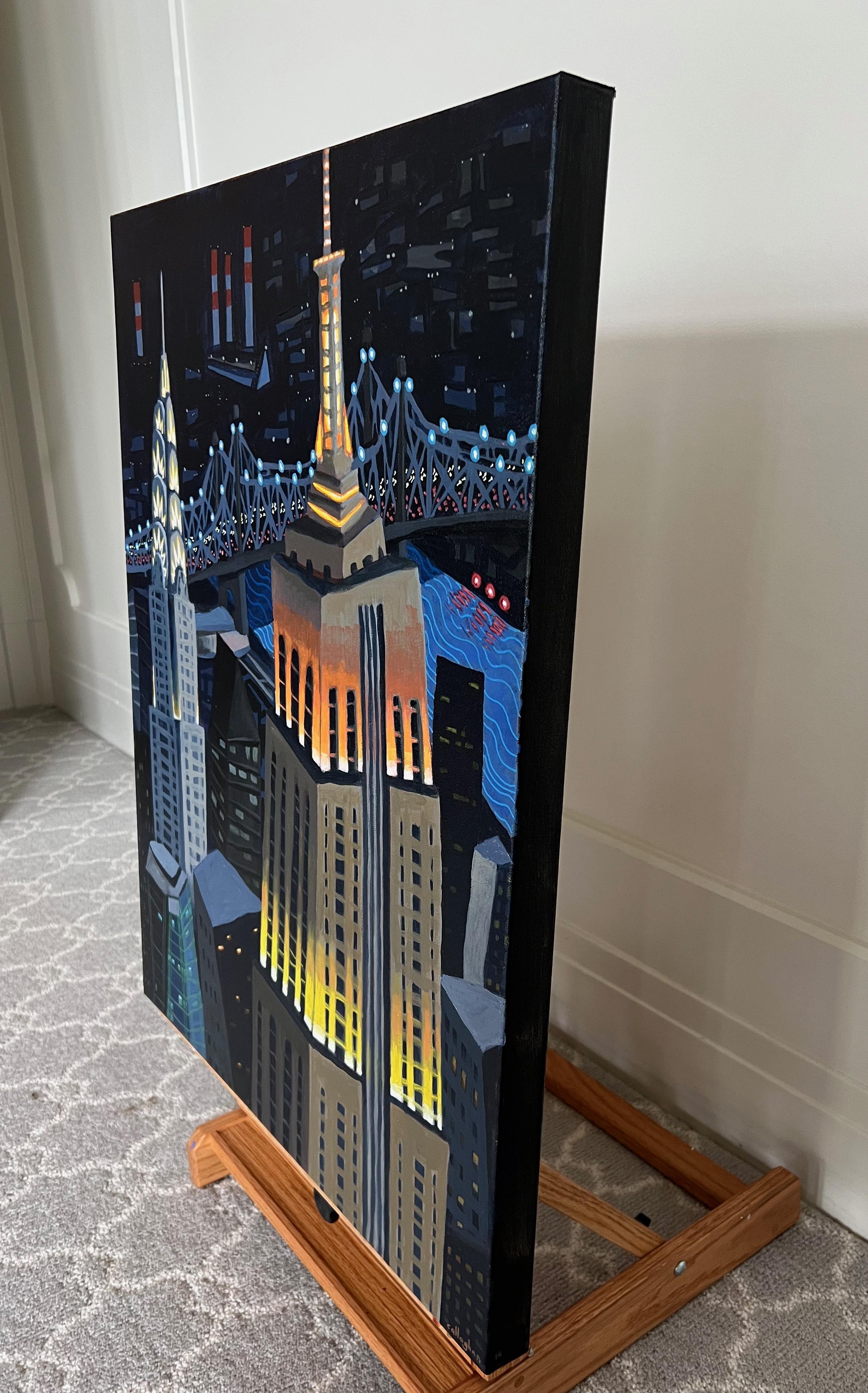 Empire & Chrysler, Original Painting - Black Interior Painting by Brian Callaghan