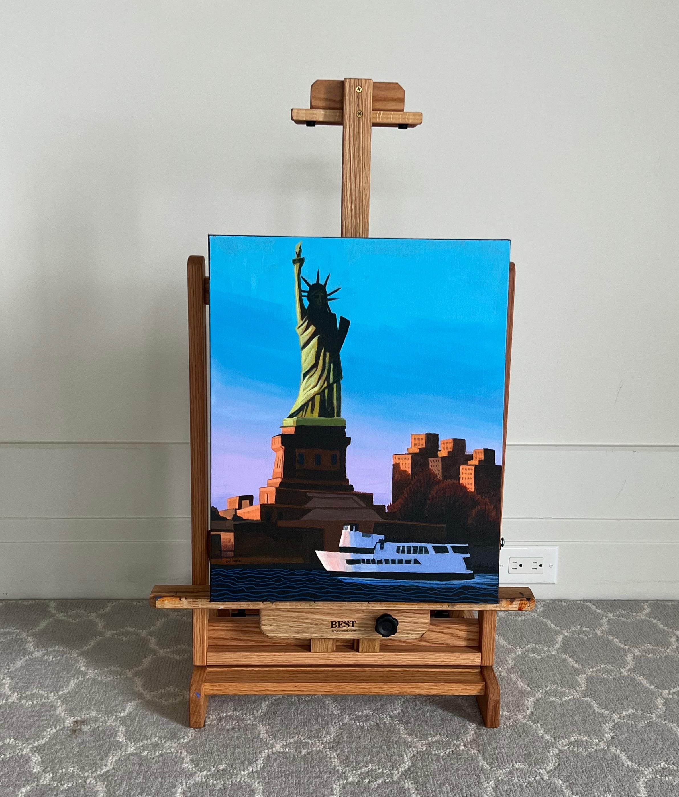 Lady Liberty, Original Painting - Blue Landscape Painting by Brian Callaghan
