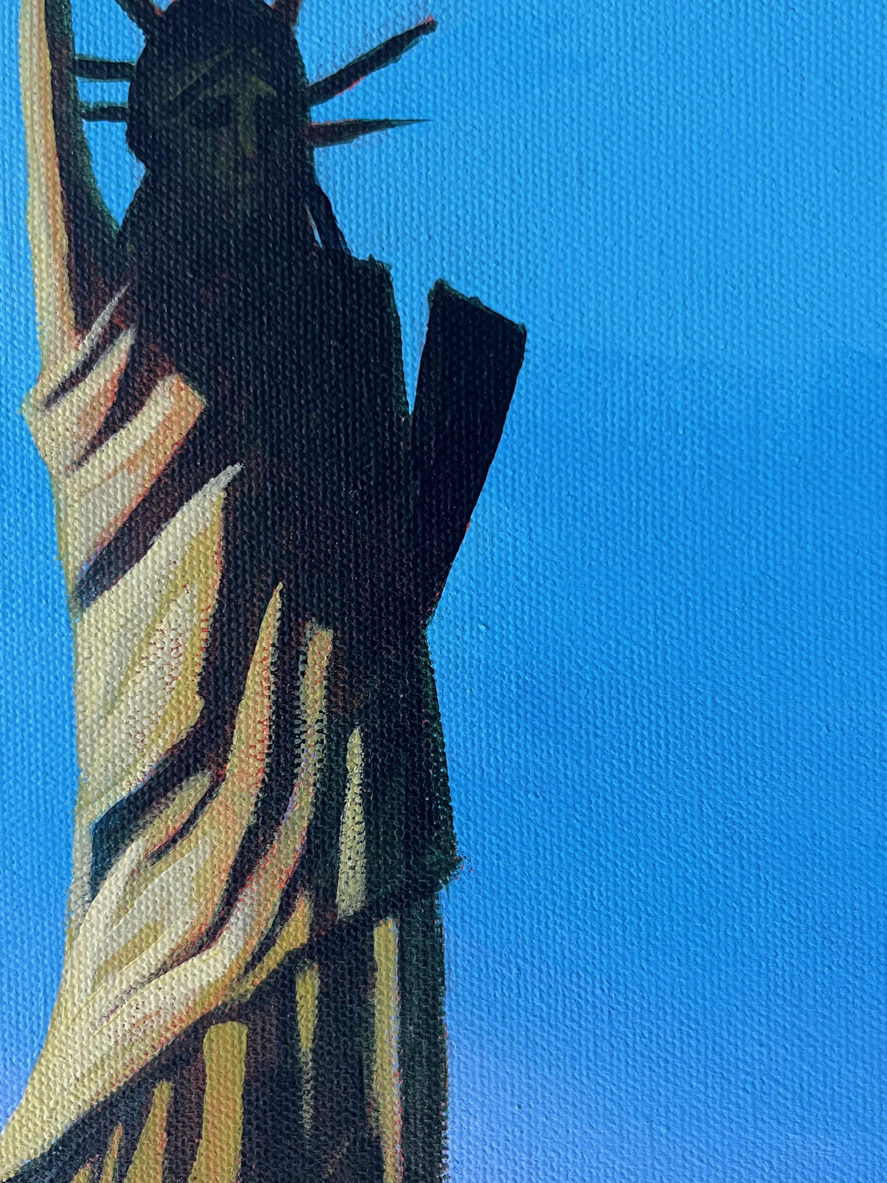 <p>Artist Comments<br>Artist Brian Callaghan captures a New York landmark in a captivating interplay of light and shadow. The sun's gentle glow accentuates the folds of Lady Liberty's robe while casting her face in obscurity. In the background, the