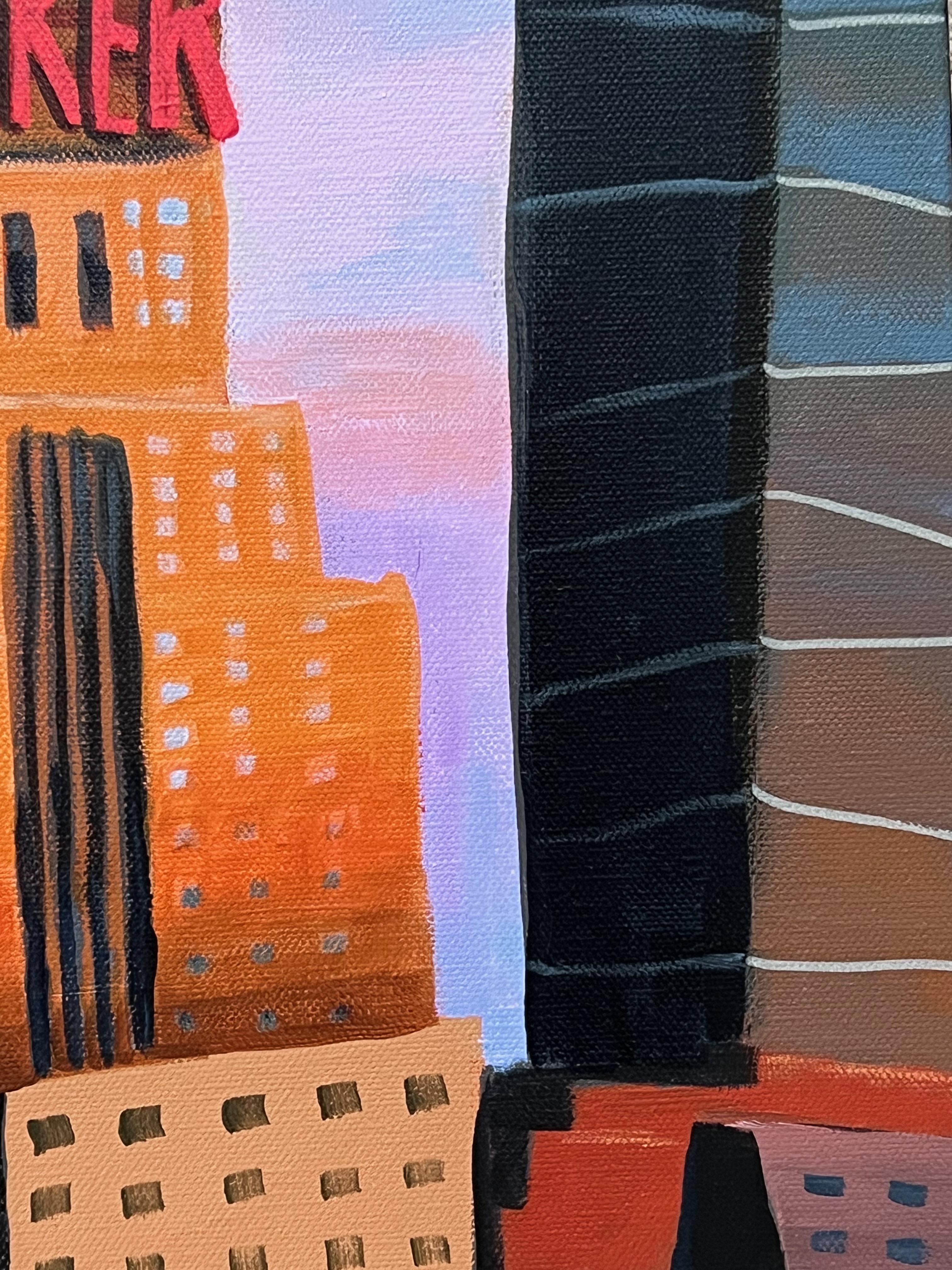 New Yorker and Empire State Building, peinture originale - Noir Landscape Painting par Brian Callaghan