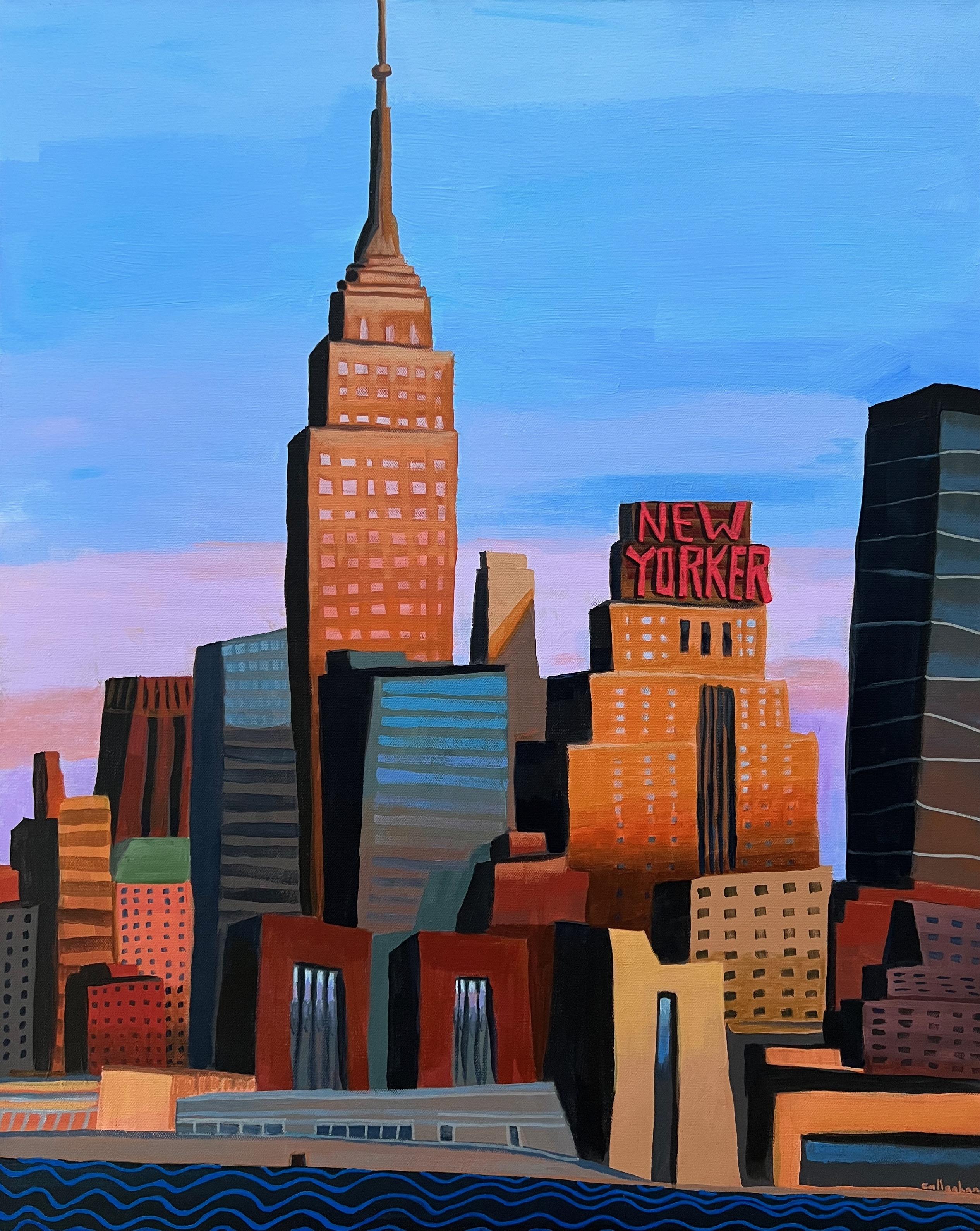 Landscape Painting Brian Callaghan - New Yorker and Empire State Building, peinture originale