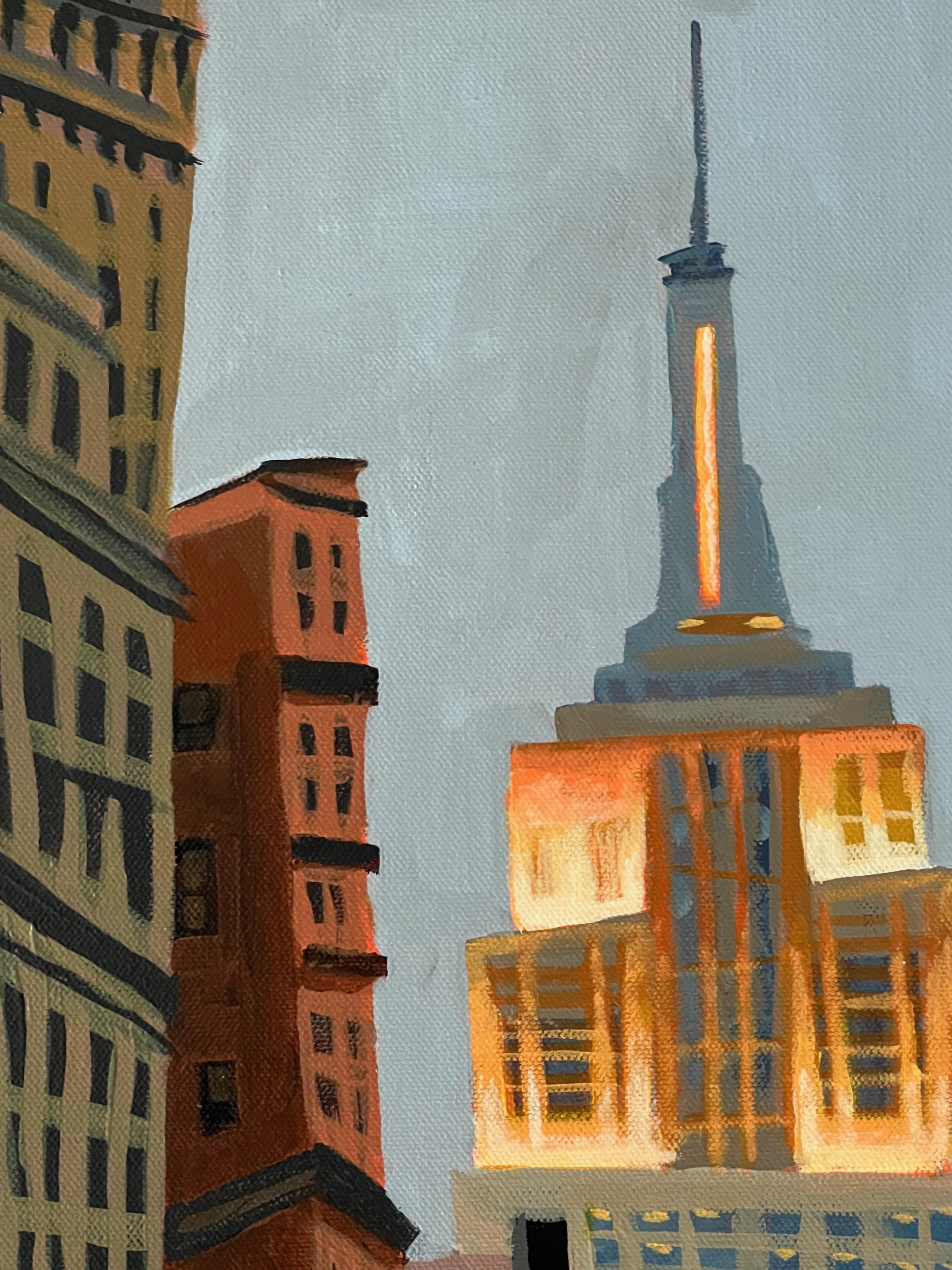 Street Scene & Empire State Building, Original Painting For Sale 1