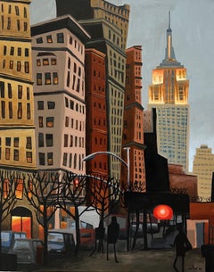 Scène de rue et Empire State Building, peinture originale