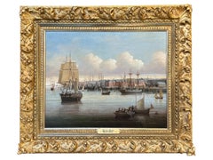 "Ship in Boston Harbor" by Brian Coole – Oil on Board, Framed Maritime Painting