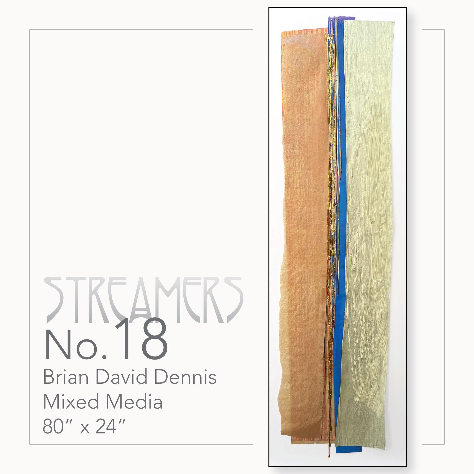 Streamers 18: grande collage astratto verticale incorniciato con oro 24k; accenti blu in vendita 1