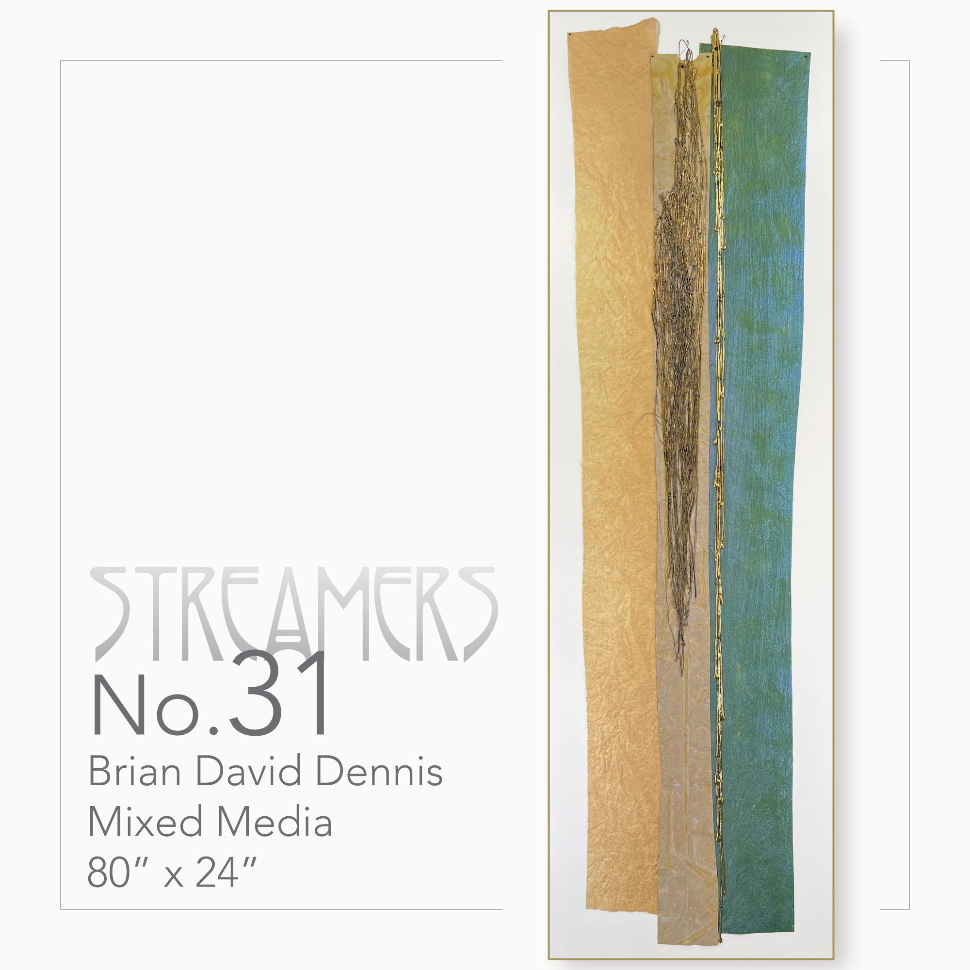 Streamers 31: grande collage astratto verticale incorniciato con oro 24k; accenti verdi in vendita 3