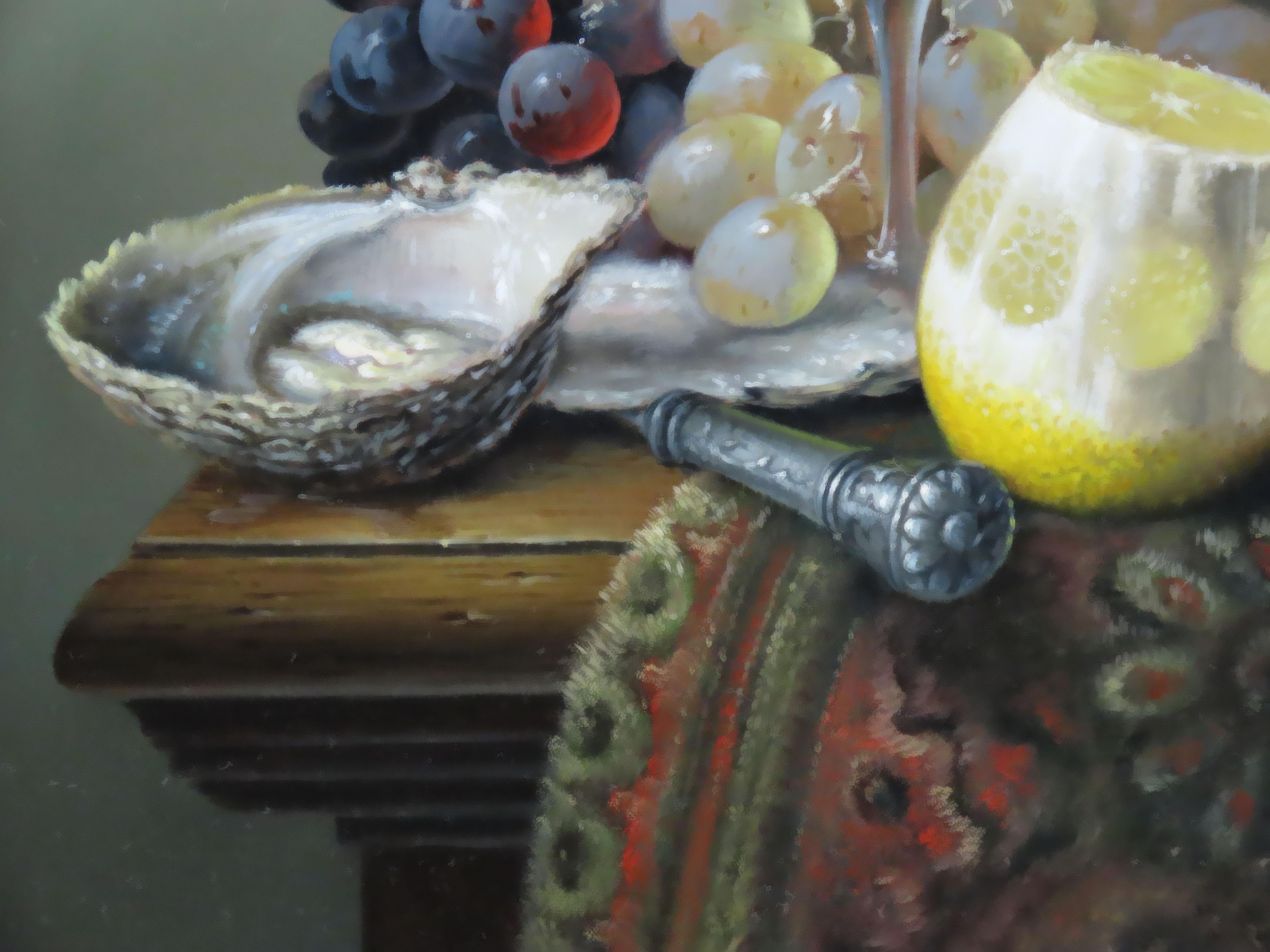 Ölgemälde auf Leinwand, BRIAN DAVIES, „Früchte und Glas“, BRIAN DAVIES im Angebot 1