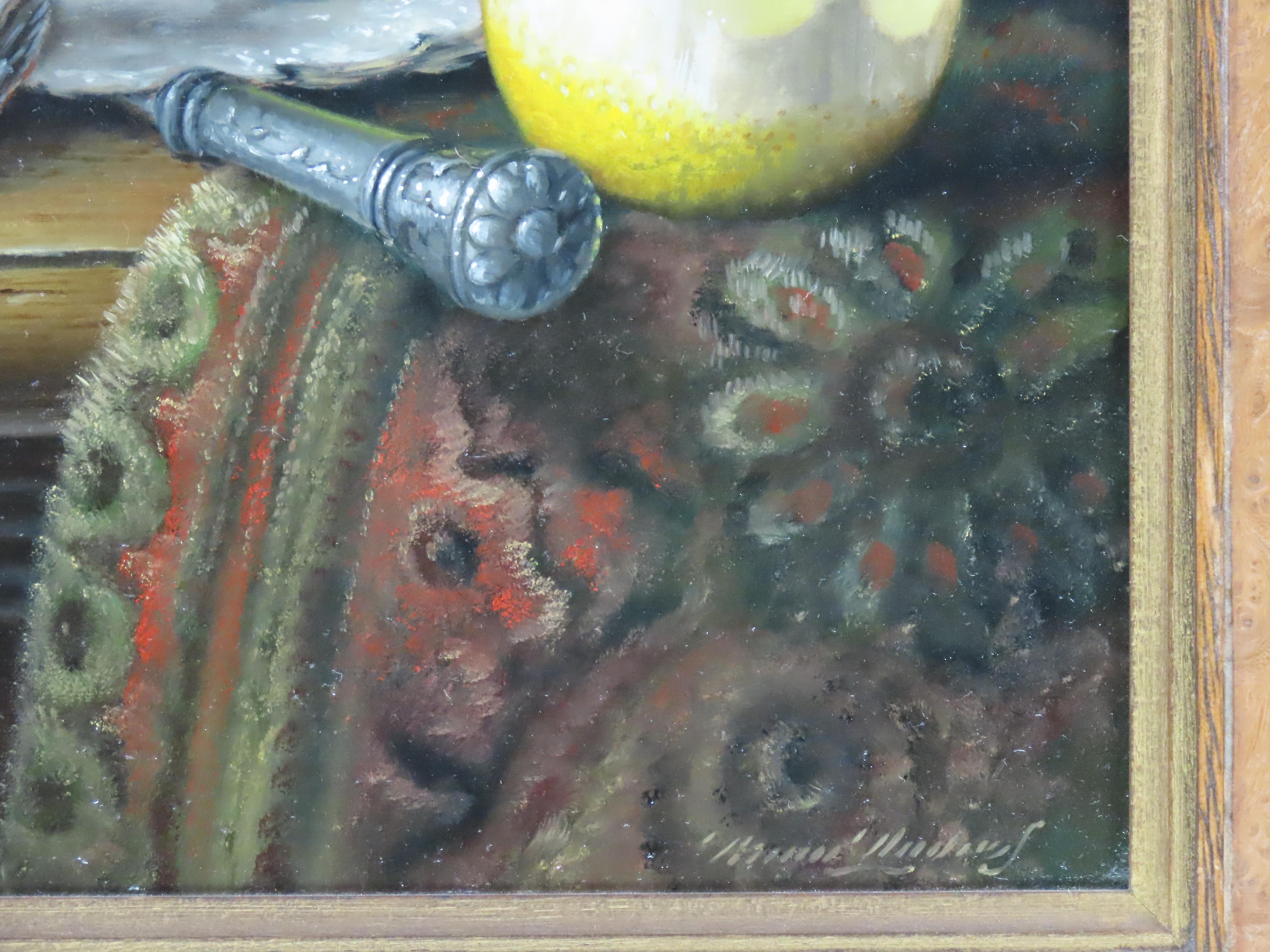 Ölgemälde auf Leinwand, BRIAN DAVIES, „Früchte und Glas“, BRIAN DAVIES im Angebot 2