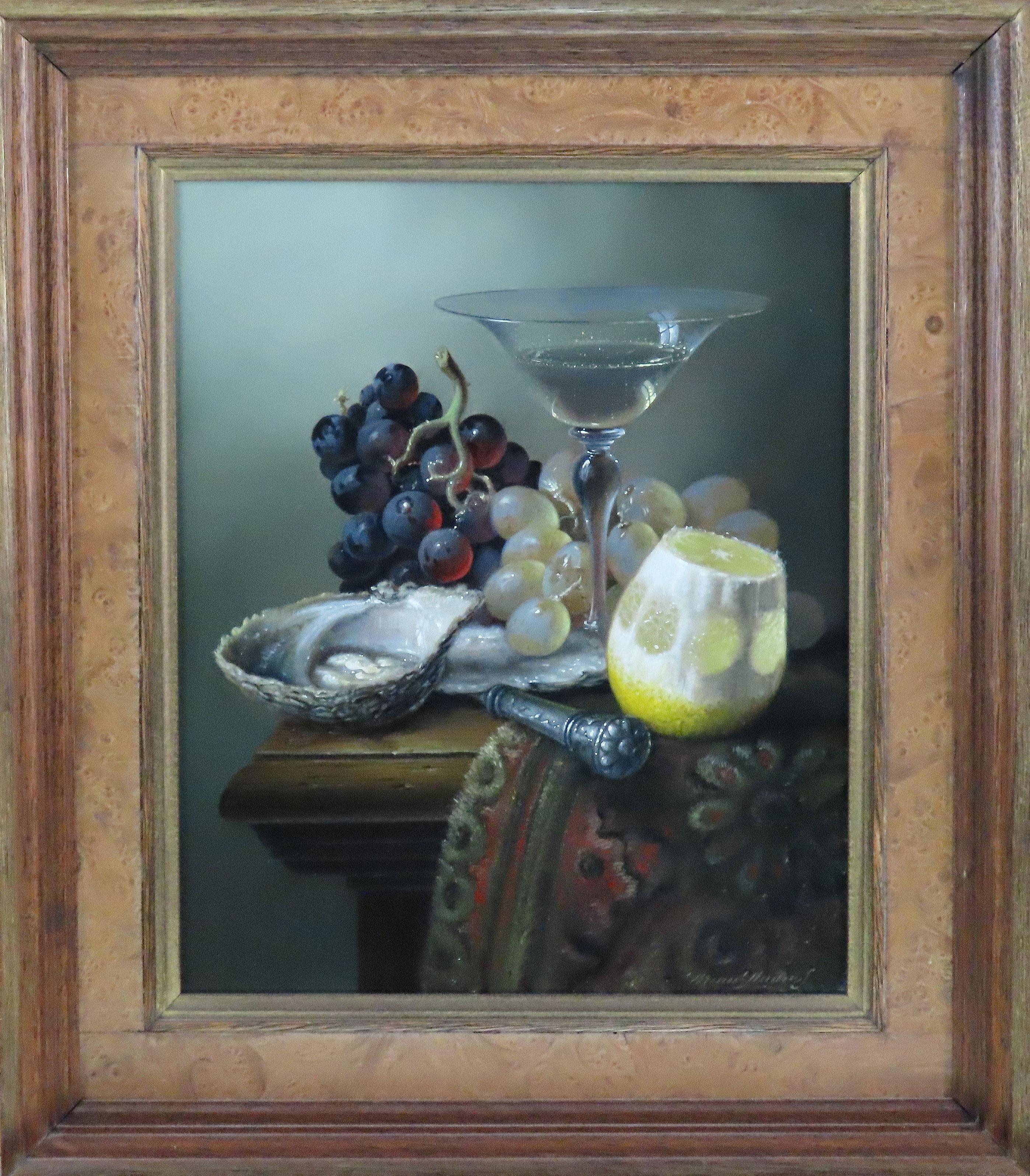Ölgemälde auf Leinwand, BRIAN DAVIES, „Früchte und Glas“, BRIAN DAVIES