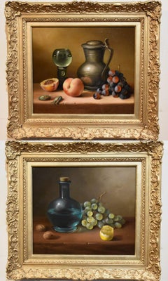 Oil Painting Pair by Brian Davies "Peaches and an Ewer"