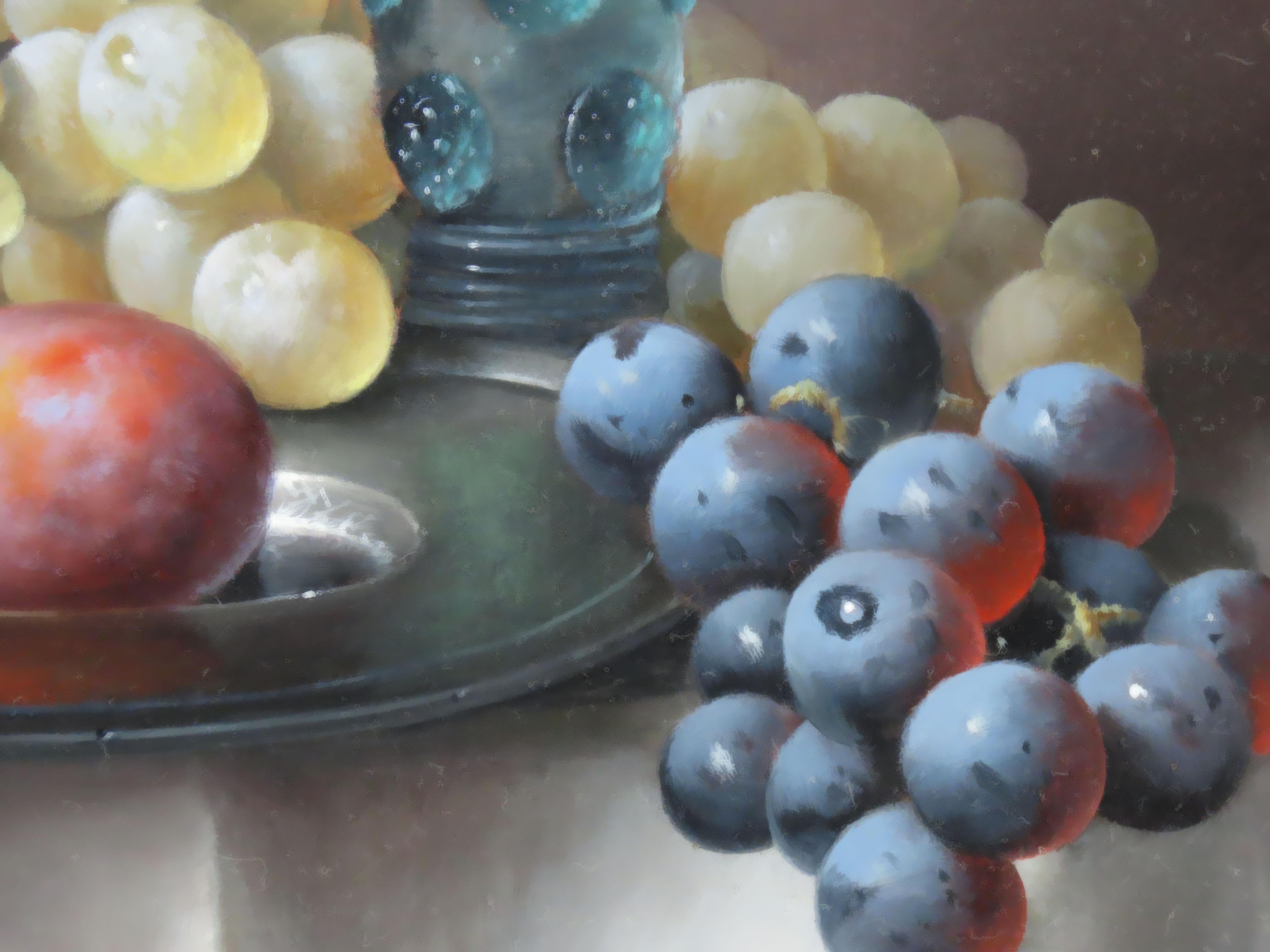 Ölgemälde auf Leinwand, BRIAN DAVIES, „Früchte und Glas“, BRIAN DAVIES im Angebot 2