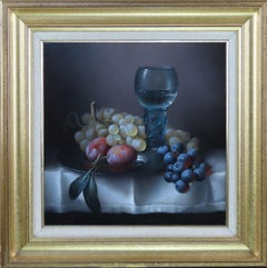 Original Oil on Canvas, BRIAN DAVIES, "Fruit and Glass"