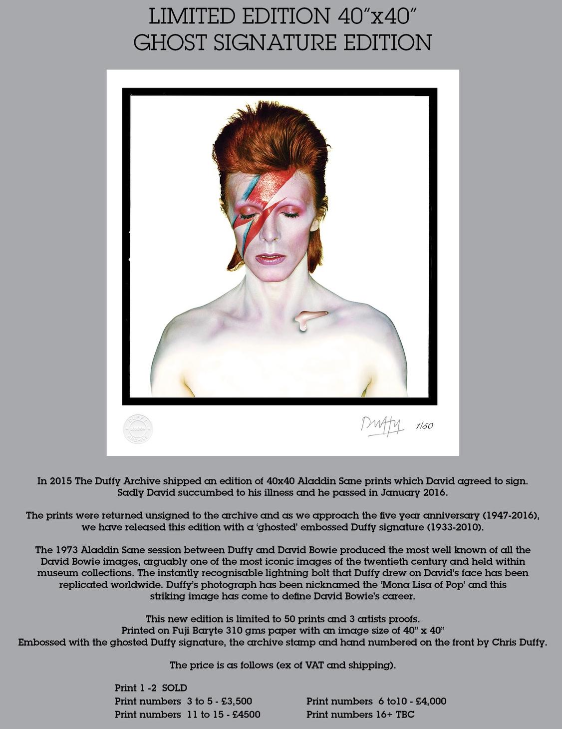 David Bowie Aladdin Sane Duffy New Release Ghost Signature Edition Oversize  - Photograph by Brian Duffy
