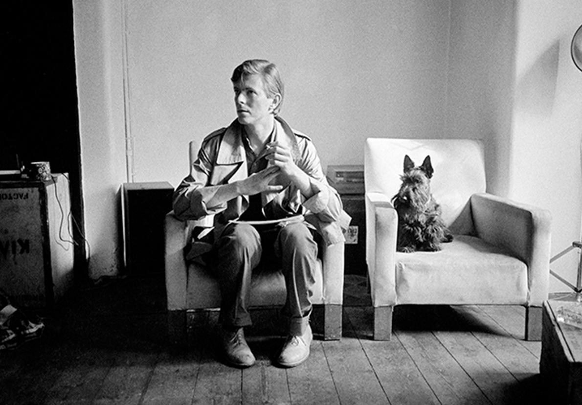 Brian Duffy Black and White Photograph - David Bowie with Scottie Dog by Duffy