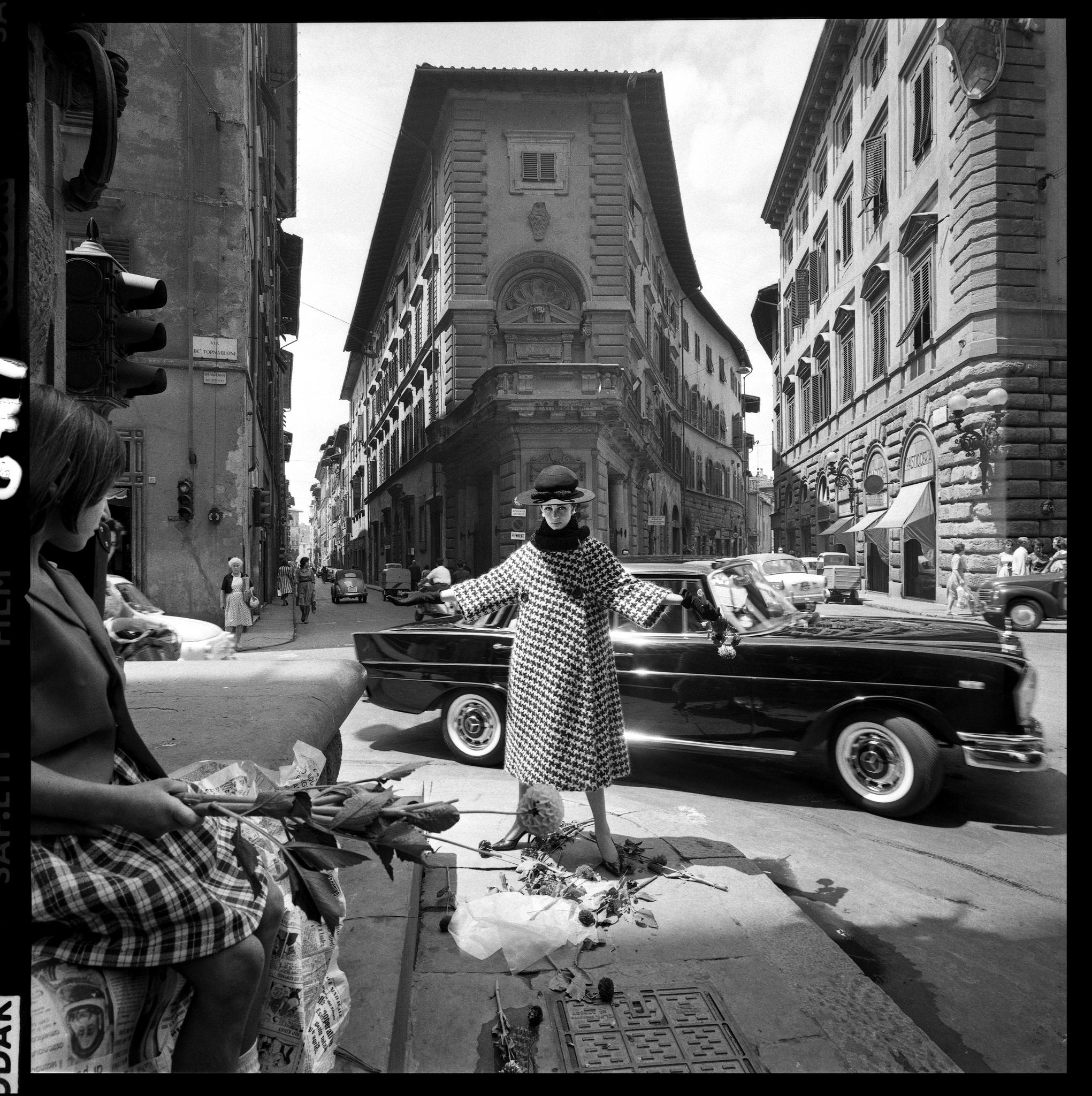 Fashion for ‘Vogue’, Florence, 1964 - Brian Duffy (Black and White Photography)
Signed and embossed with archive stamp
Archive ink stamped and numbered on reverse
Modern silver gelatin print
18 x 18 inches
From an edition of 25

Available in