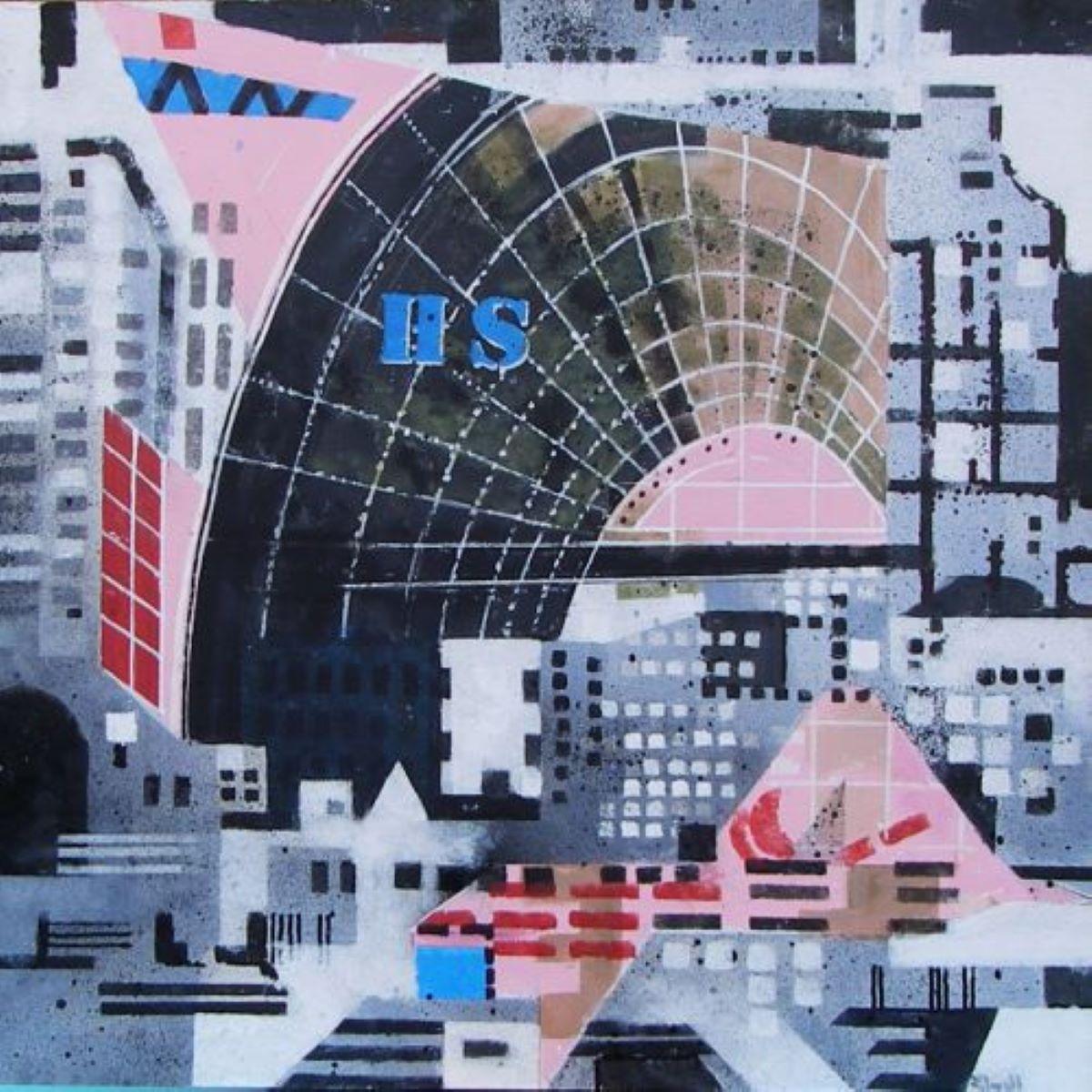 Landscape Painting Brian Elwell - City H S - peinture acrylique contemporaine de paysage urbain de Londres