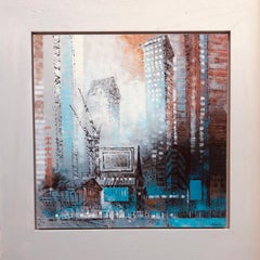 Old and New Canary - zeitgenössisches, farbenfrohes Londoner Stadtbild aus Acryl