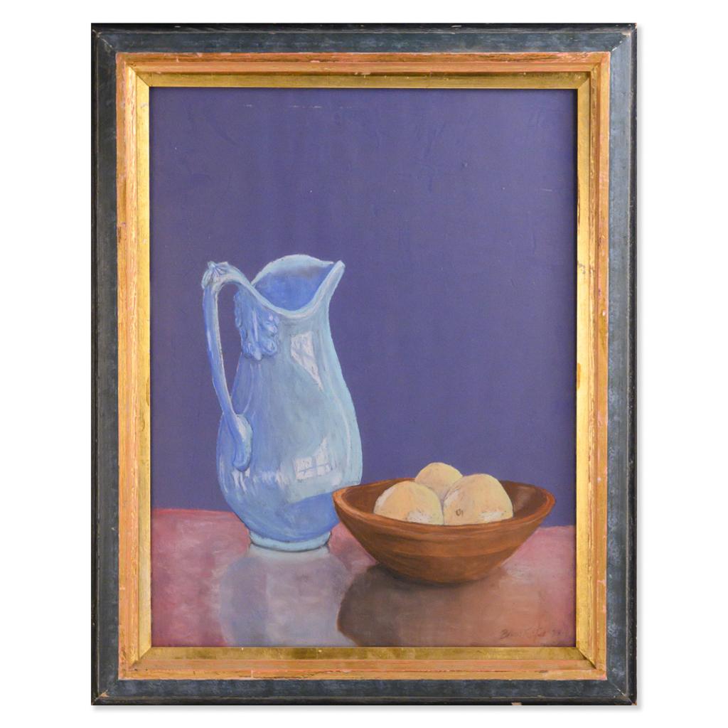 Title: Water Jug And Fruits
 Medium: Pastel on paper

 Size: 25 1/2" x 19 1/2"
 Frame Size: 30 1/2" x 24 1/2"
 Age: 1984 dated

 Signature: Brian Foster
 
 Provenance: Collection from Estate in New Jersey